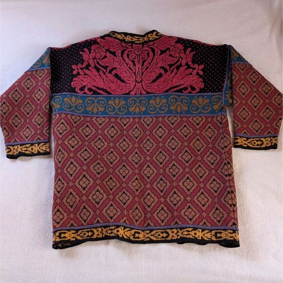 Vintage Tapestry Knit Sweater Cardigan Women's Large Red Multicolor - Picture 3 of 6